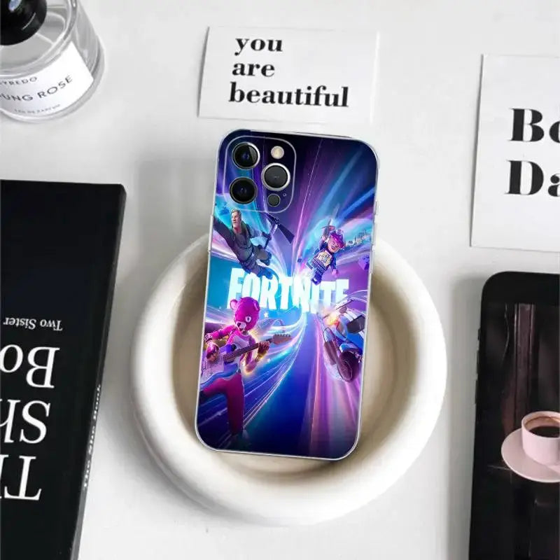 Cartoon B-Battle-R-Royales-F-FortniteS for iPhone 17 16 15 14 13 12 11 Pro Max Plus Transparent Soft TPU Phone Cover