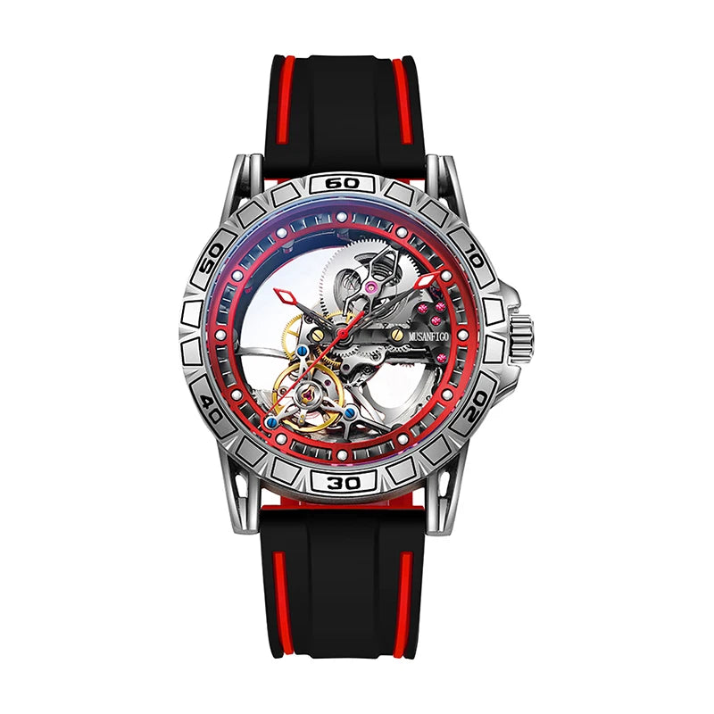 MUSANFIGO hollowed out fully automatic men's watch with mechanical movement, men's night light waterproof trendy watch