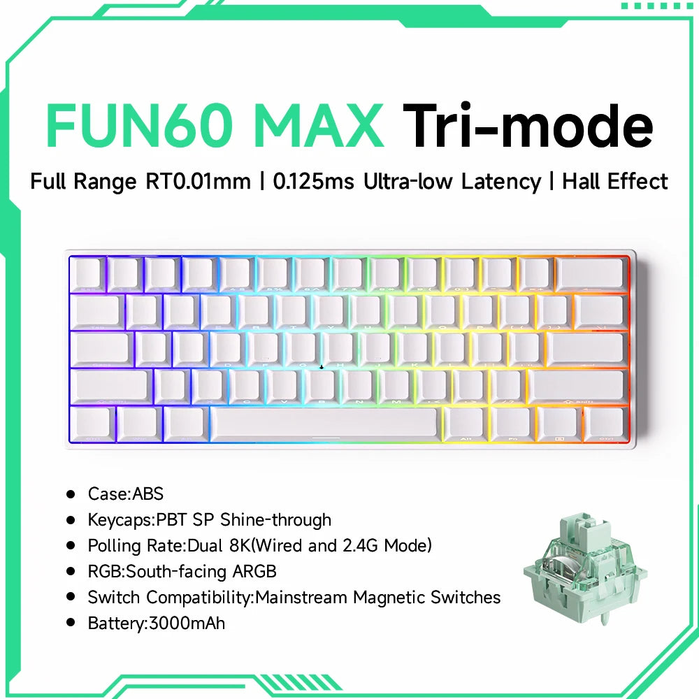 Tastiera meccanica Akko MonsGeek FUN60 con switch magnetici, 60%, tastiera gaming Rapid Trigger 0.01mm, 8K, ARGB, HE/TMR, custom