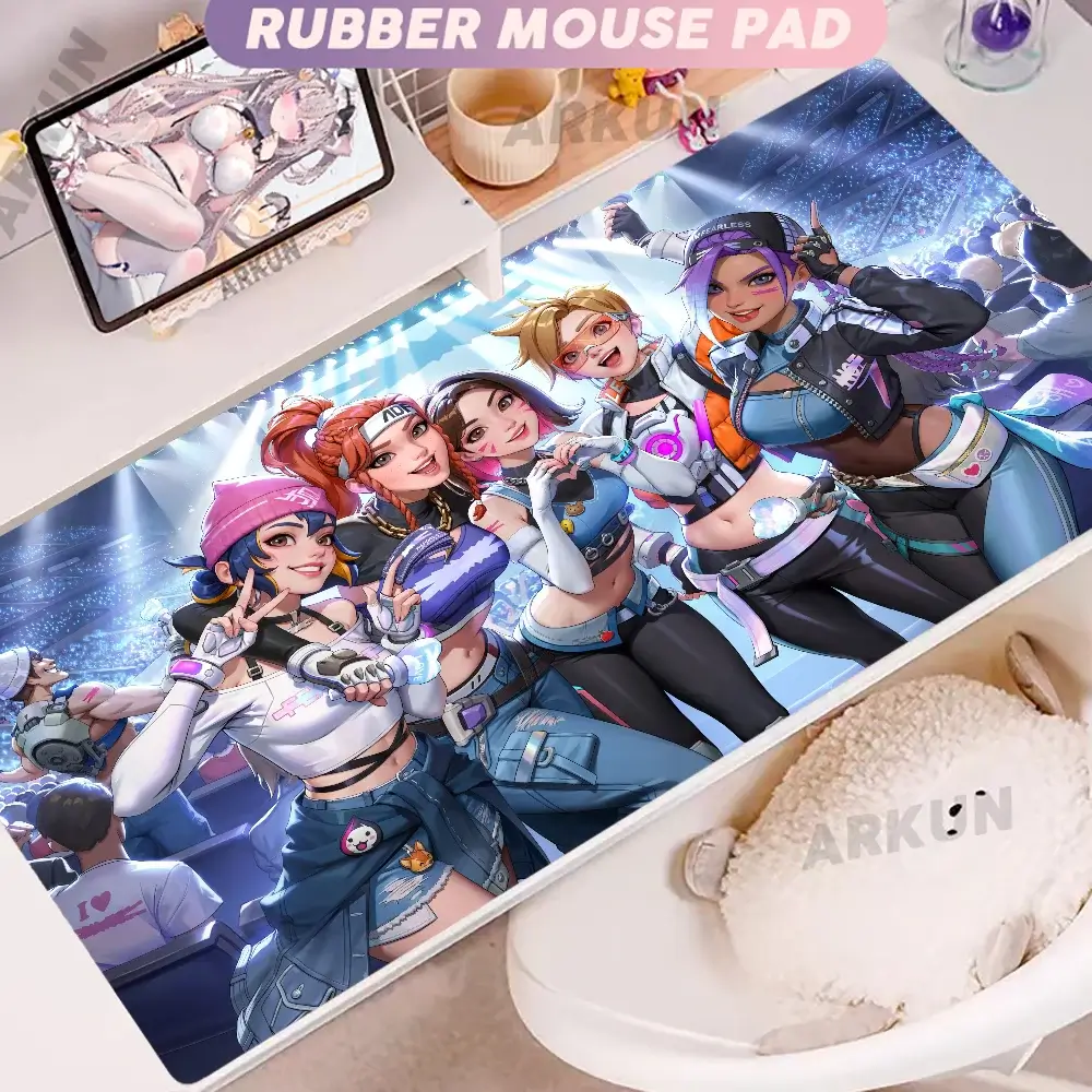Alfombrilla de ratón gaming XXL de goma suave para escritorio y oficina, 900x400, estilo anime con chica gamer de Overwatch y FPS grandes