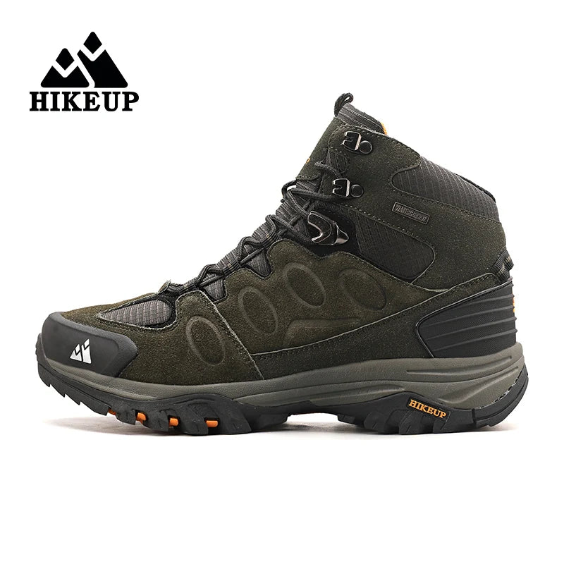 Botas de caminhada de cano alto HIKEUP para homem, calçado de inverno para exterior, com atacadores, antiderrapantes, desportivas casuais para trekking, impermeáveis, em camurça