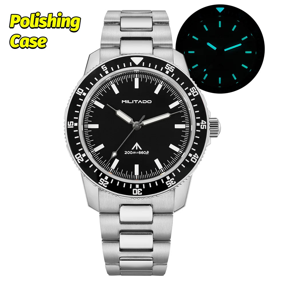 MILITADO ML25 Quartz Dive Watch VH31 Sweep Second Sapphire Crystal 200M Waterproof BGW9 Lume Ceramic Bezel Men Watch