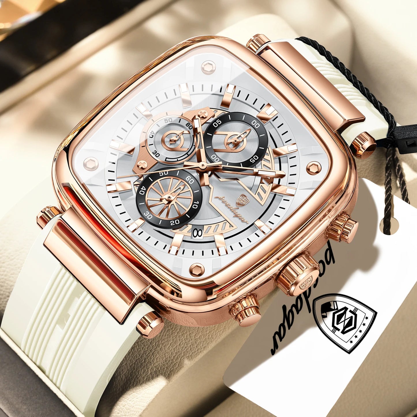 POEDAGAR Square Sport Man Wristwatch Date Waterproof Luminous Chronograph Watch For Men Silicone Strap Men's Quartz Watches Male