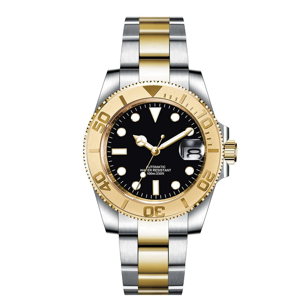 Custom logo NH35 MIYOTA 8215 Automatic Men Watch Luxury Diver Two Tone Gold 316L Stainless Steel Sapphire 10ATM Sterile Sunburs