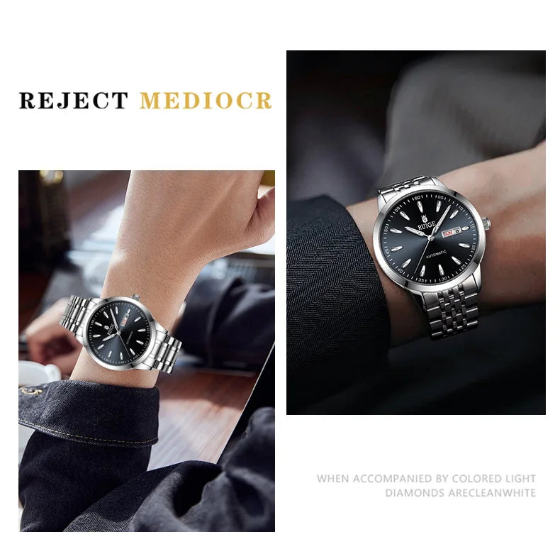 RUIGE Weekly Calendar Men's Fully Automatic Mechanical Watch Stainless Steel Business Men's Night Light Waterproof Versatile Wat