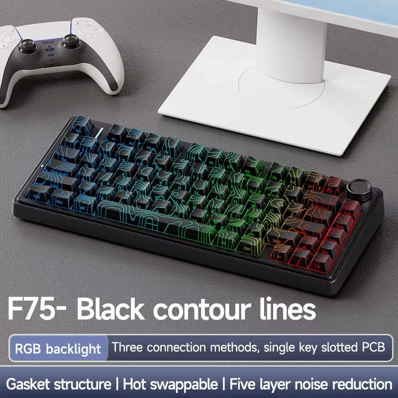 Tastiera meccanica gaming wireless AULA F75 Pro con montaggio gasket, RGB personalizzato, layout 75% e keycap PBT con incisione laterale