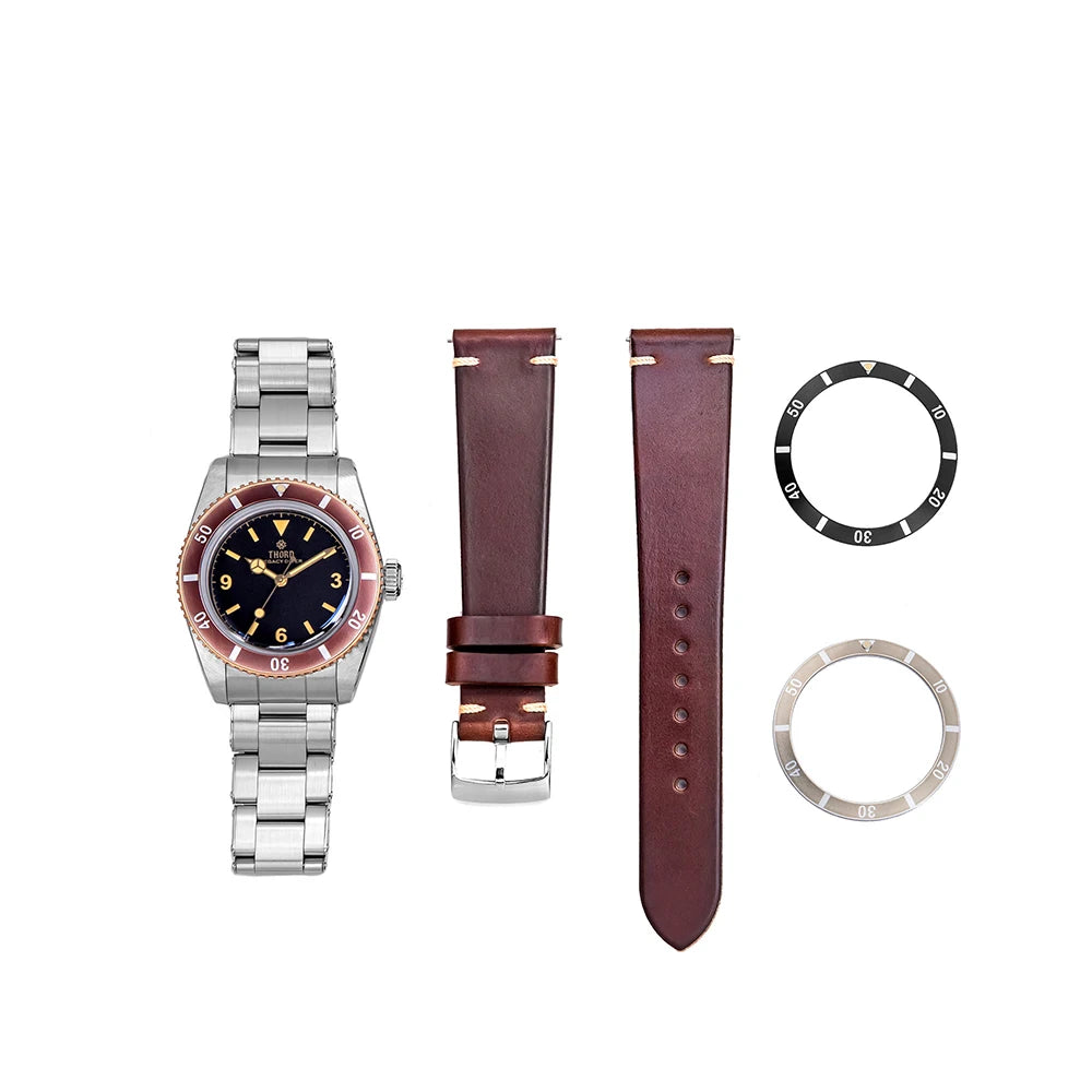 Thorn T028 Bronze Dive Watch PT5000 Automatic Movement Mechanical Watches Aluminum Bezel Sapphire 37mm Men Wristwatch