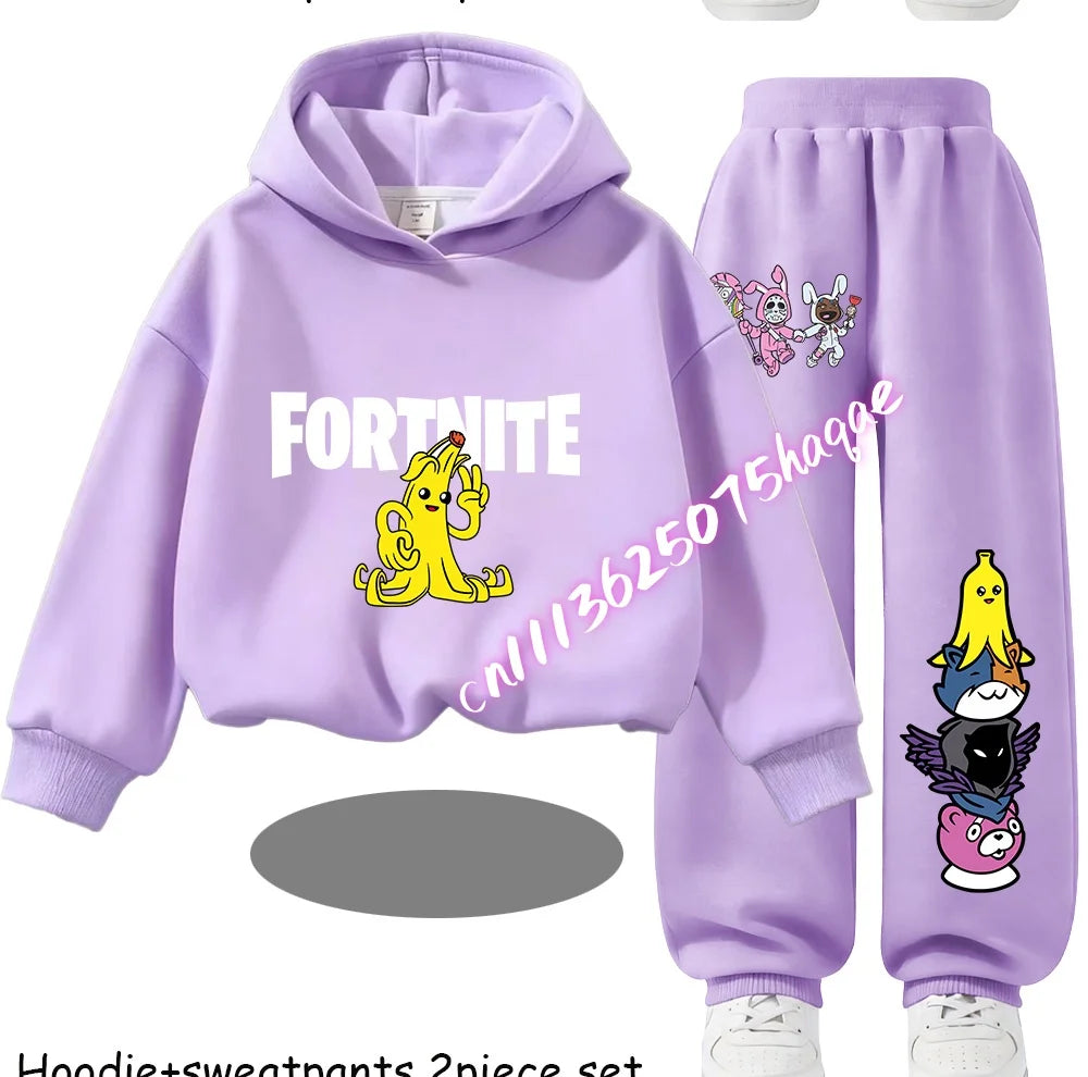 Fortnite Kids Spring and Autumn Long-Sleeved Pants Children's Hooded Sweatshirt Set Game Cartoon Print Boys' Sport Shirt
