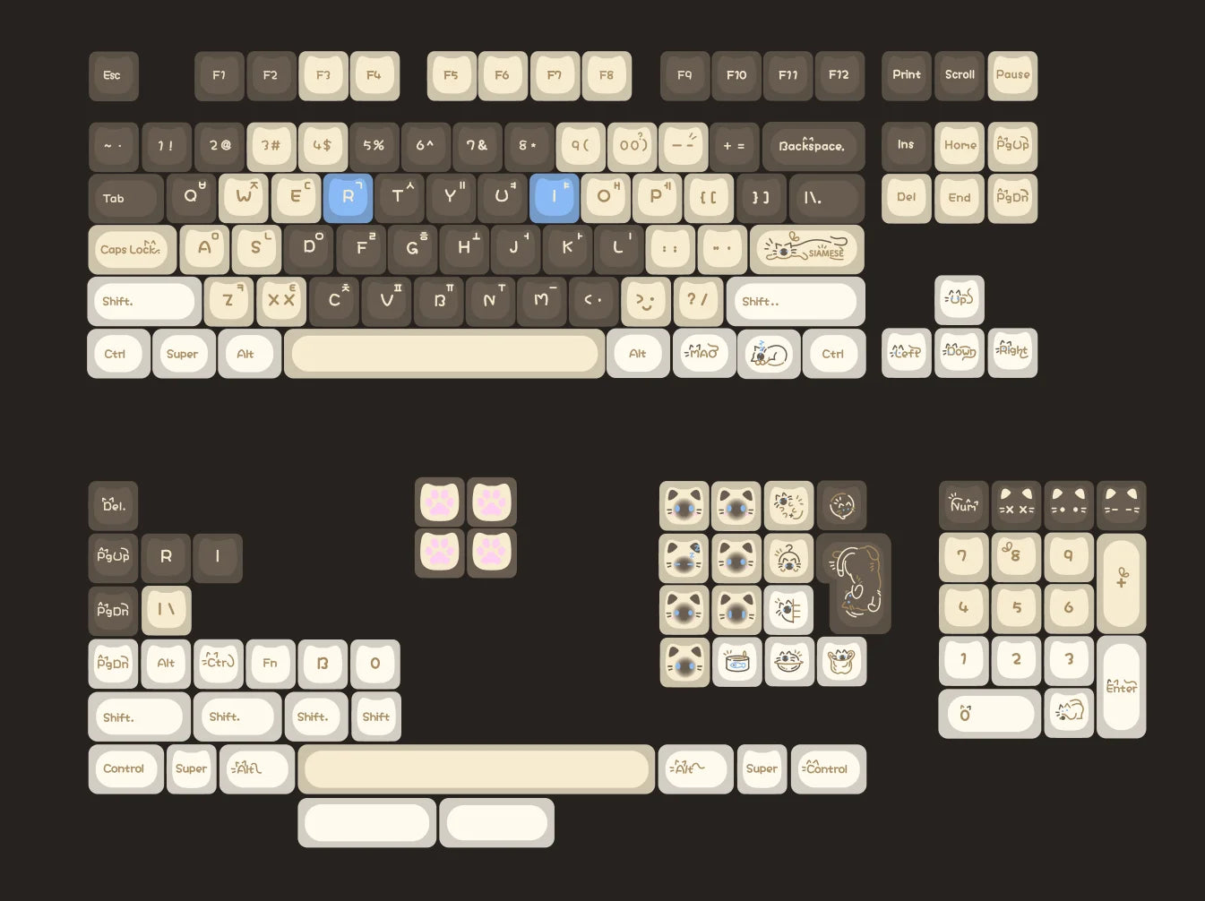 Keycaps XVX 148 Teclas Tema Gato Perfil MAO Keycap Coreana Brilhante e Fofa para Teclado 61 64 68 78 87 96 98 104 108
