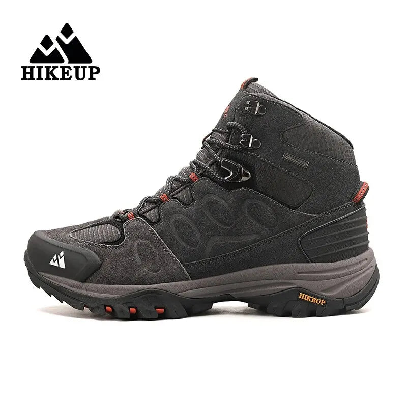 HIKEUP Botas de senderismo altas para hombre, calzado de invierno para exteriores con cordones, antideslizantes, deportivas y casuales, botas de trekking de ante cálidas para hombre