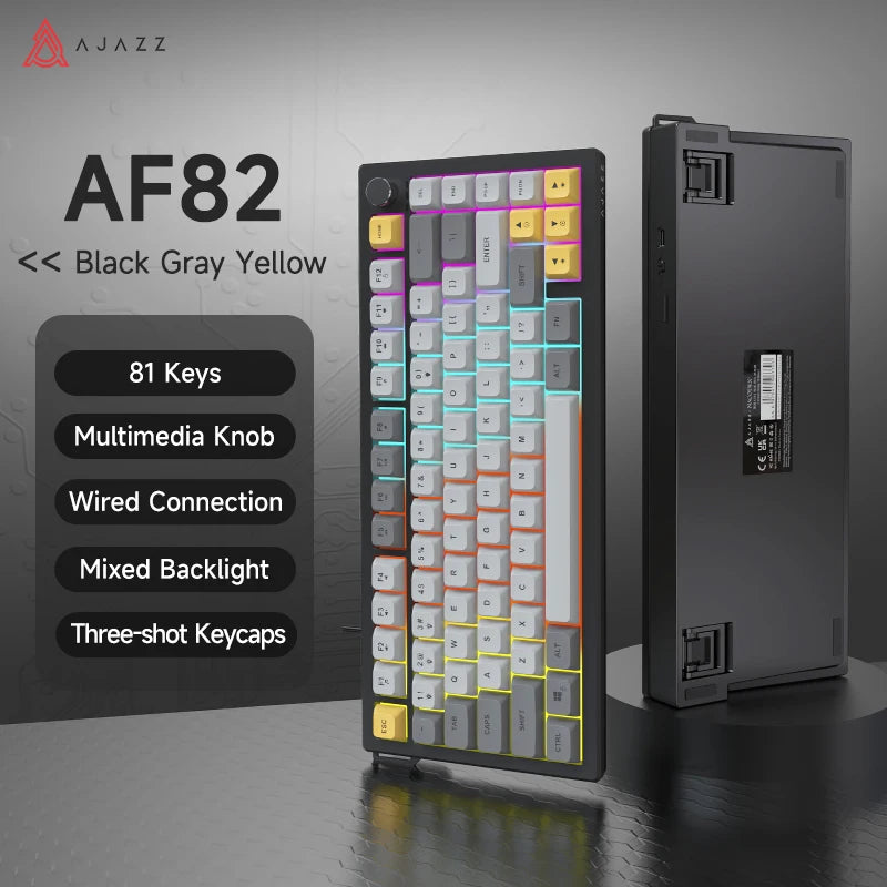 Tastiera AJAZZ AF82 Office a basso profilo RGB cablata/wireless gaming, layout 75% 82 tasti, batteria 4000mAh per Win/Mac