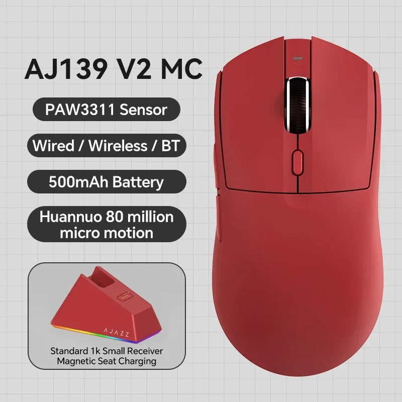 AJAZZ AJ139 V2 MC/AJ139 PRO draadloze gamingmuis met PAW3311/PAW3395-sensor, 12000DPI/26000DPI, 500mAh Bluetooth-gamermuis voor pc
