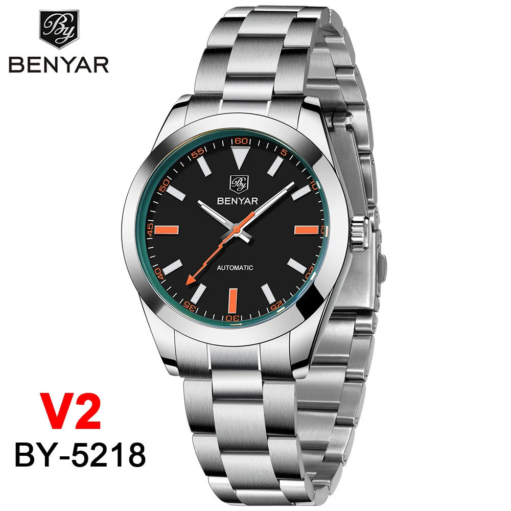 2026 New BENYAR White Mens Watches Top Luxury Automatic Watch For Men Mechanical Stainless Steel Luminous Sports Wristwatches