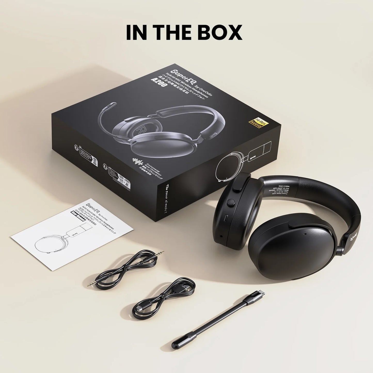 Oneodio SuperEQ A200 Cuffie wireless Bluetooth 5.4 ANC – Headset over-ear con cancellazione del rumore, microfono ENC, audio Hi-Res e controllo tramite app