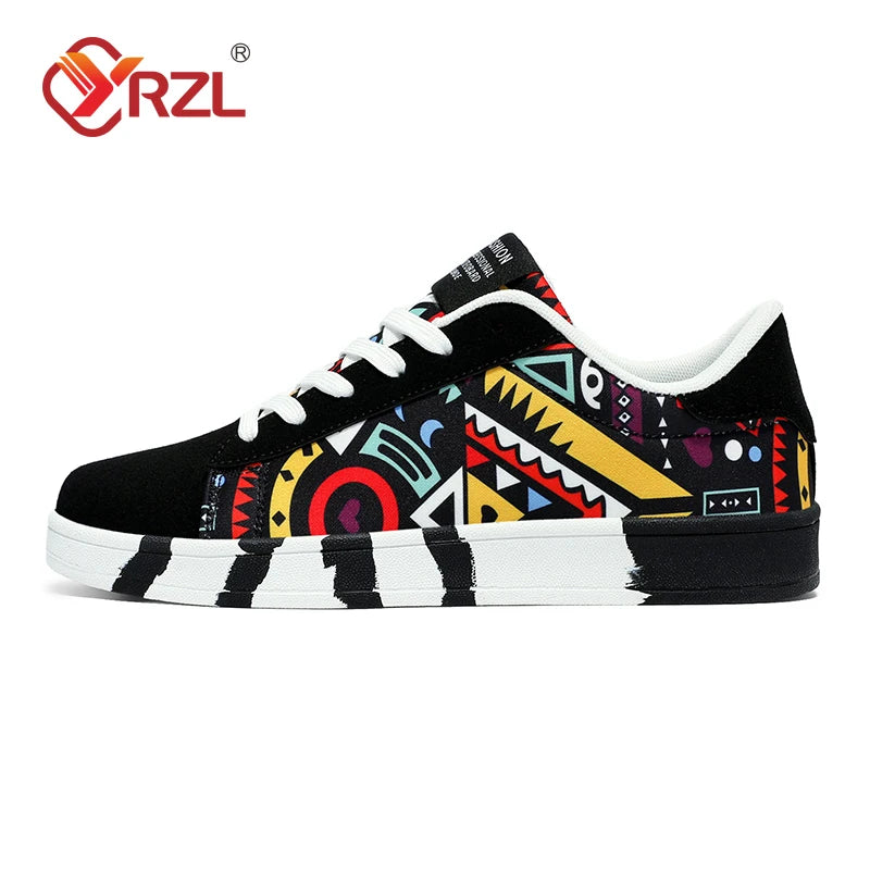 Zapatillas deportivas de running para hombre YRZL de lona con estilo geométrico, zapatillas con cordones para pareja, zapatos de skate para hombre con estampado grafiti moderno