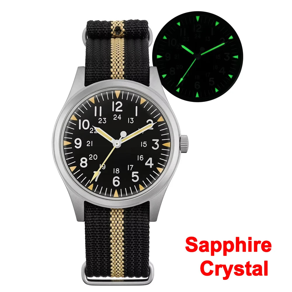 Militado ML07 Military Watch VH31 Quartz Movement Sapphire Crystal Luminous AR Coating Vintage Watches 100m Waterproof
