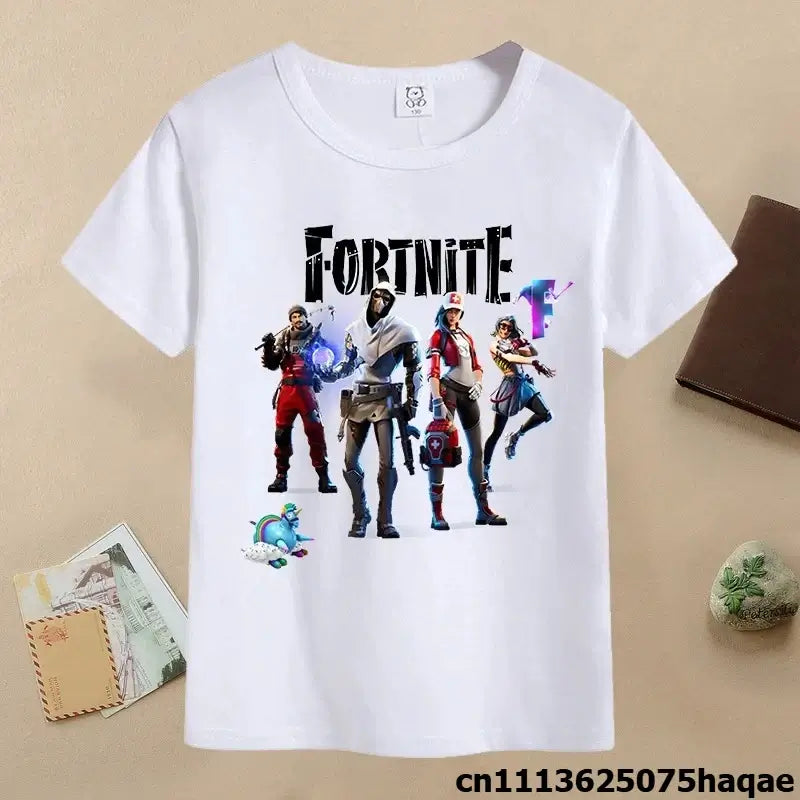 T-shirt de verão para criança Fortnites, com estampado de figura de jogo em estilo cartoon, T-shirt casual desportiva para rapaz, manga curta, vestuário infantil