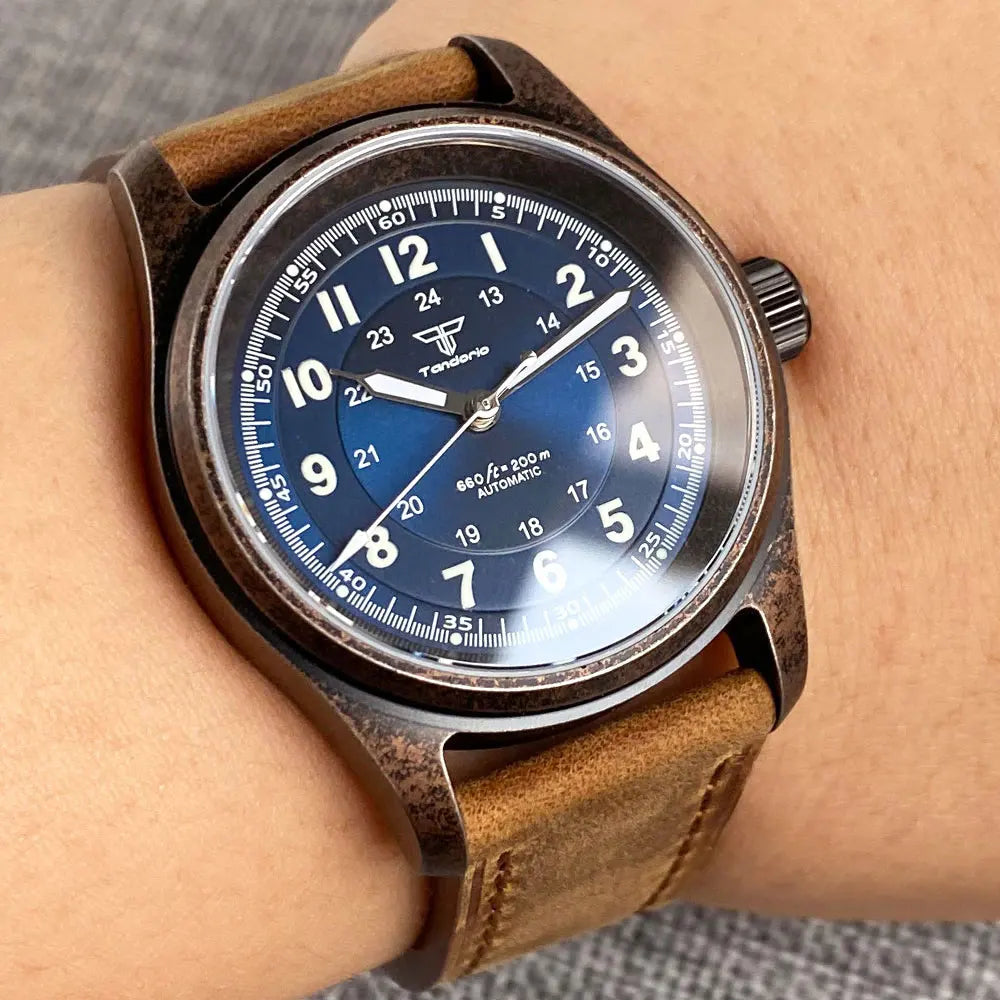 PVD Bronze Case TANDORIO 36mm Military Field Watch Men Japanese NH35A Automatic Movement Sapphire 200M Waterproof Pilot Watches