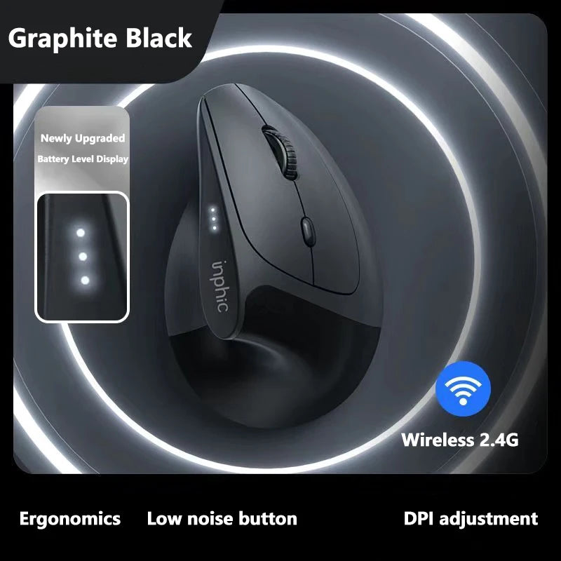 Inphic X9 PRO Vertical Wireless Mouse, Ergonomic Silent Bluetooth & 2.4G Rechargeable Mouse with Type-C Fast Charging, 12800 DPI for Laptop, PC & Gaming