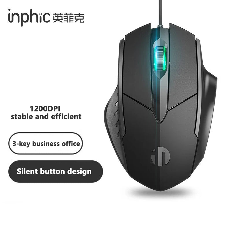 Mouse cu fir Inphic W1, mouse eSports pentru gaming, mouse silențios pentru birou, opțiuni cu trei taste și șase taste