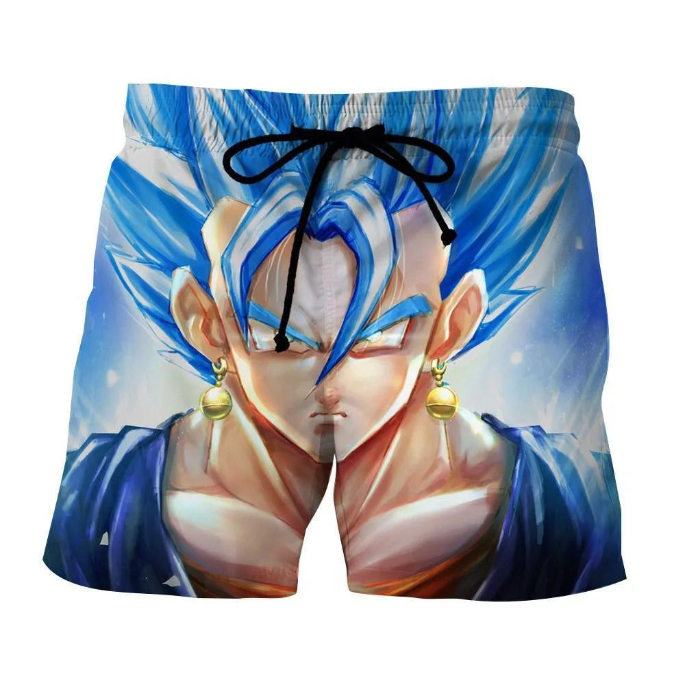 Summer men's 3D printed Dragon Ball Super Saiyan Vegeta Energy Punch Boardshorts for children's sports and leisure fashion short