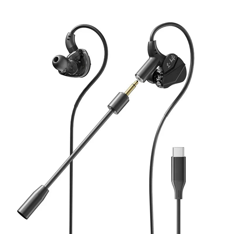 Gaming Earbud Gamer Headphone With Dual Microphones Typec&3.5mm In-ear Earphones HiFi Stereo Headsets Sport with Mic for Samsung