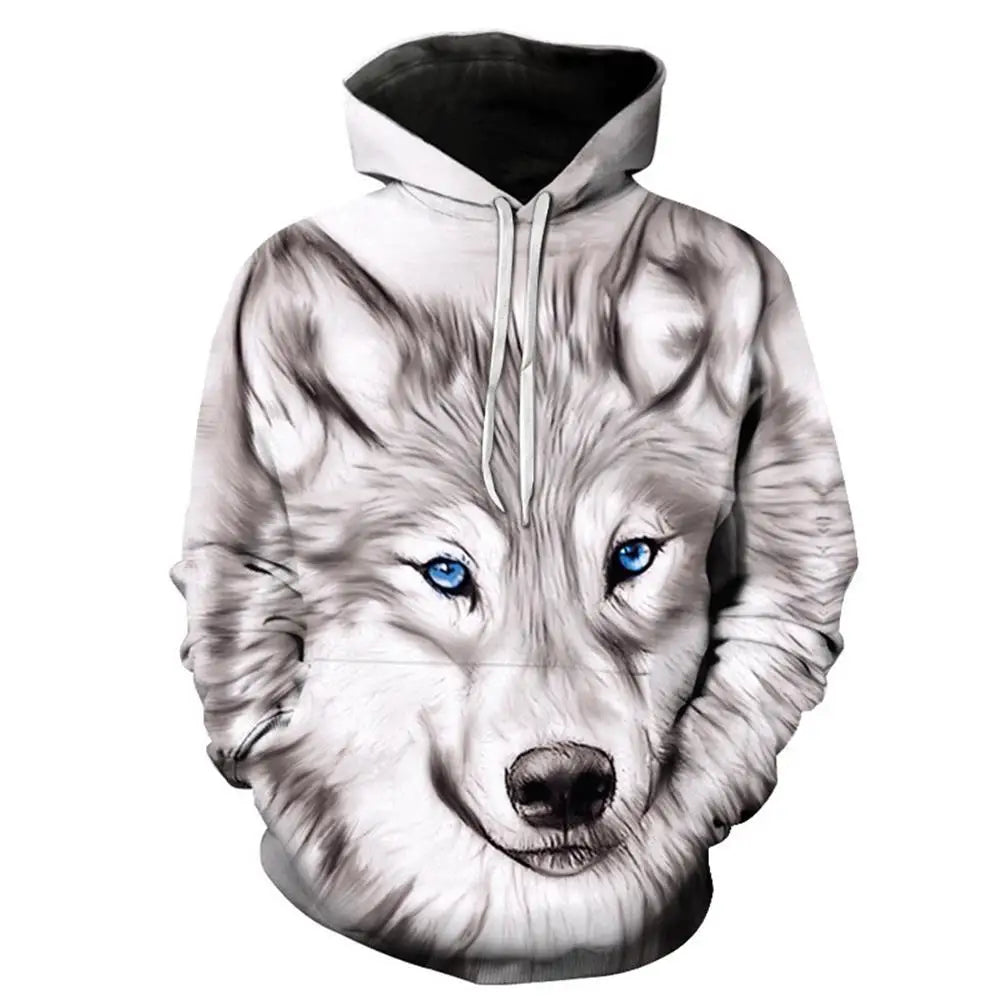 Sweatshirt com Capuz Lobo 3D Estampado, Estilo Europeu e Americano, Pullover Casual de Manga Comprida com Personalidade Animal, Modelo Popular