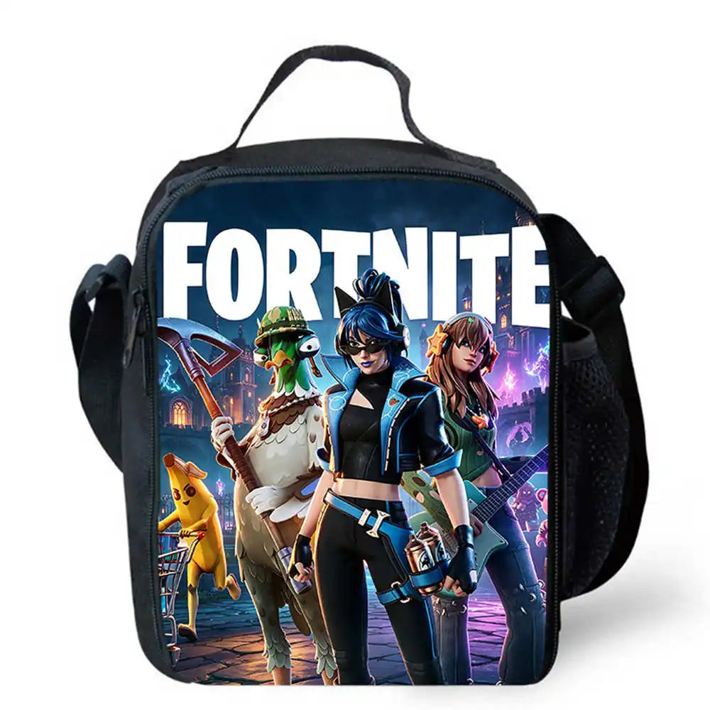 Children's Cartoon Fortnite Picnic Bag for Boys and Girls Ages 5-10, Kids Insulated Cooler Lunch Bags, Cute Portable Lightweight