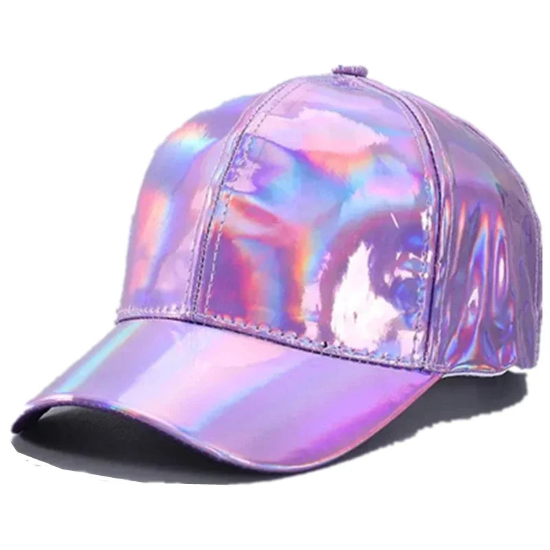 New Unisex PU Leather Laser Style Baseball Cap Street Hip Hop Hat Men Women Dazzling Colors Y2K Cap