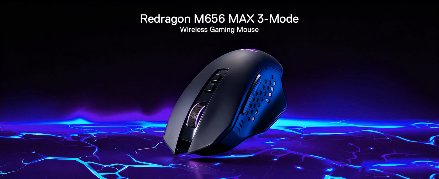 Redragon M656 MAX 3-Mode Wireless Gaming Mouse 10000 DPI Rechargeable Gaming Mice 5 DPI Levels, 7 Macro Buttons, RGB Backlight