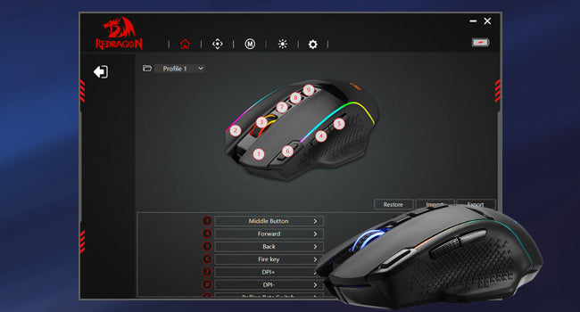 Redragon M991 Wireless Gaming Mouse 26000 DPI 3-Mode Gamer 9 Macro Buttons RGB Backlight Mice, Black
