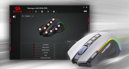 Redragon M612 PRO RGB BT 2.4G gaming miška, brezžična optična miška 8000 DPI z 9 programabilnimi gumbi in 7 načini osvetlitve, B