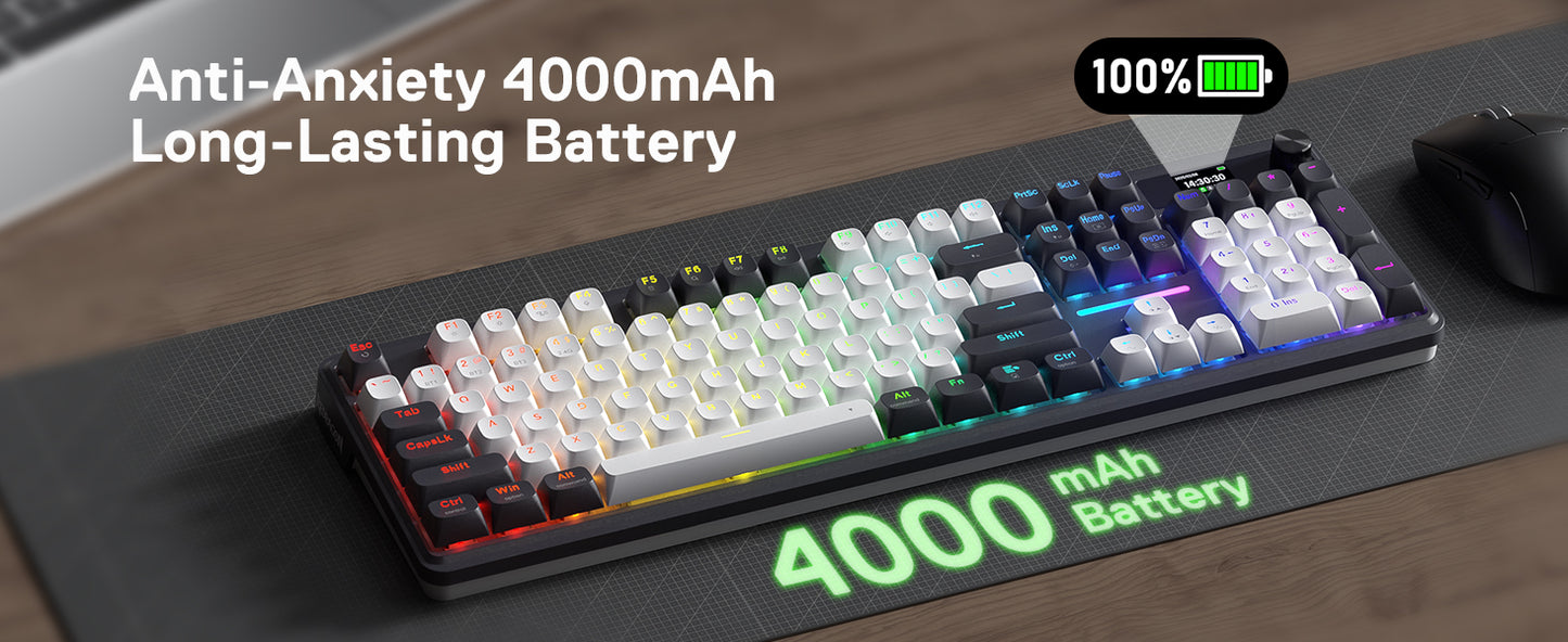 Redragon K762 Wireless Gasket Gaming Keyboard,104 Keys Mechanical Keyboard, Easy-Control 1.14’’ TFT Info Display
