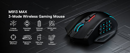 Redragon M913 MAX Wireless 26000 DPI MMO Optical Gaming Mouse with 16 Programmable Buttons