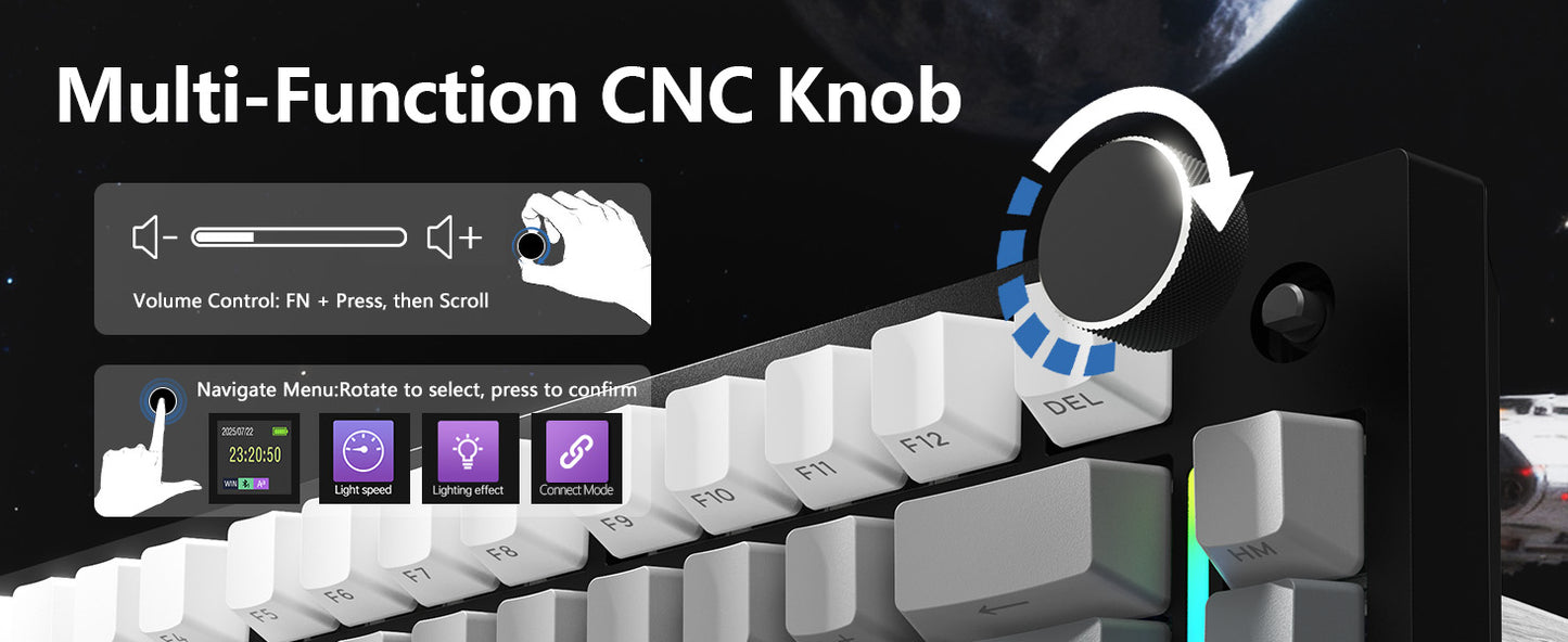 Attack Shark X820Ultra Wireless 75% Mechanical Gaming Keyboard with Screen & Knob Hot Swappable 2.4GHz/BT/Wired RGB