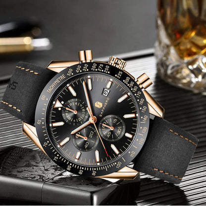 SAPPHERO Men Chronograph Watch High Precision Quartz Movement Blue Dial Date Display 50M Waterproof Luxury Sport Wristwatch Gift