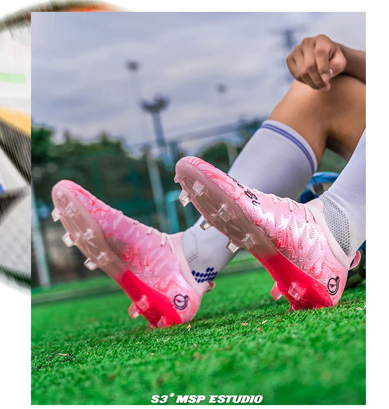 Chuteiras de Futebol Profissionais para Homem de Cano Alto, Pitons FG e TF, Ténis para Treinos e Jogos ao Ar Livre, Multicolor, Resistentes ao Desgaste