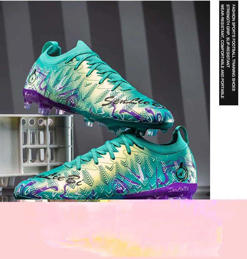 Chuteiras de Futebol Profissionais para Homem de Cano Alto, Pitons FG e TF, Ténis para Treinos e Jogos ao Ar Livre, Multicolor, Resistentes ao Desgaste