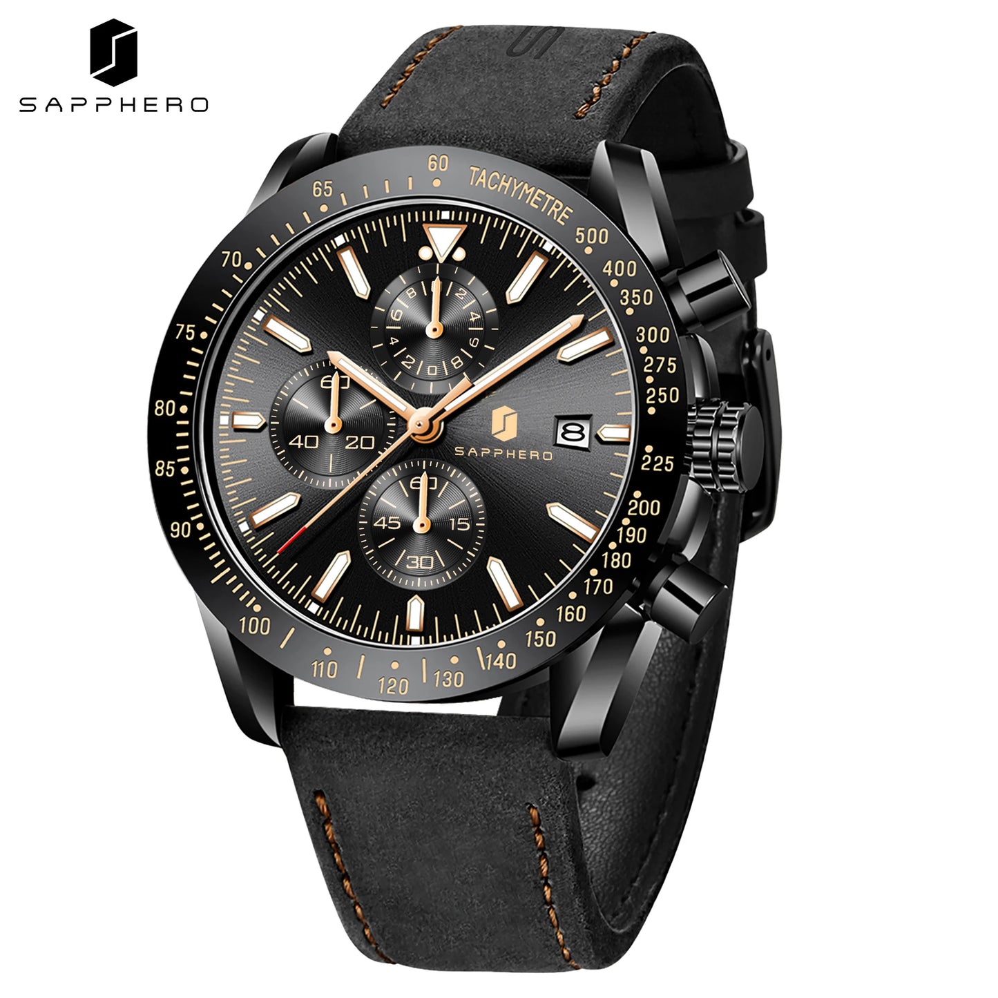 SAPPHERO Men Chronograph Watch High Precision Quartz Movement Blue Dial Date Display 50M Waterproof Luxury Sport Wristwatch Gift