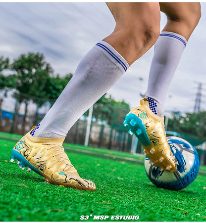 Chuteiras de Futebol Profissionais para Homem de Cano Alto, Pitons FG e TF, Ténis para Treinos e Jogos ao Ar Livre, Multicolor, Resistentes ao Desgaste