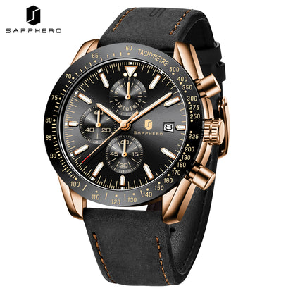 SAPPHERO Men Chronograph Watch High Precision Quartz Movement Blue Dial Date Display 50M Waterproof Luxury Sport Wristwatch Gift