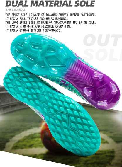 Chuteiras de Futebol Profissionais para Homem de Cano Alto, Pitons FG e TF, Ténis para Treinos e Jogos ao Ar Livre, Multicolor, Resistentes ao Desgaste