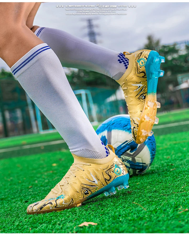 Chuteiras de Futebol Profissionais para Homem de Cano Alto, Pitons FG e TF, Ténis para Treinos e Jogos ao Ar Livre, Multicolor, Resistentes ao Desgaste