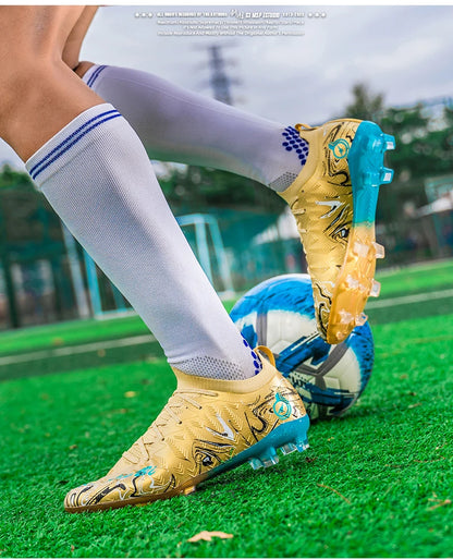 Chuteiras de Futebol Profissionais para Homem de Cano Alto, Pitons FG e TF, Ténis para Treinos e Jogos ao Ar Livre, Multicolor, Resistentes ao Desgaste