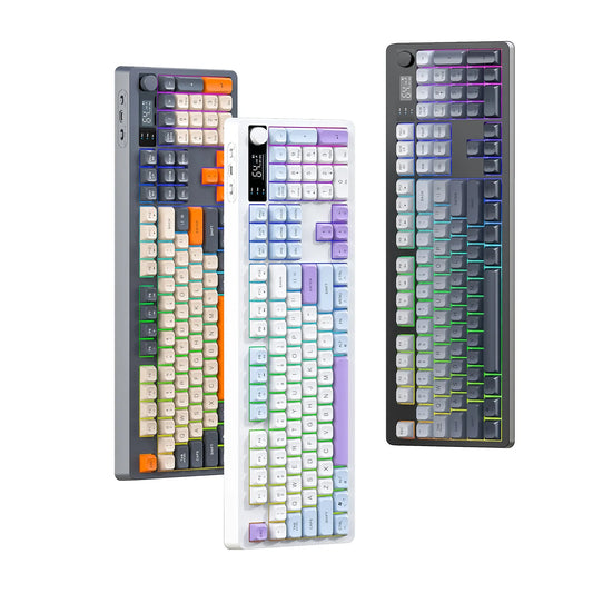 Spanish Wireless Keyboard Russian Spanish Arabic Korean 100% Keyboard Layout With Volume Knob TK100 RGB Light Type C Bluetooth