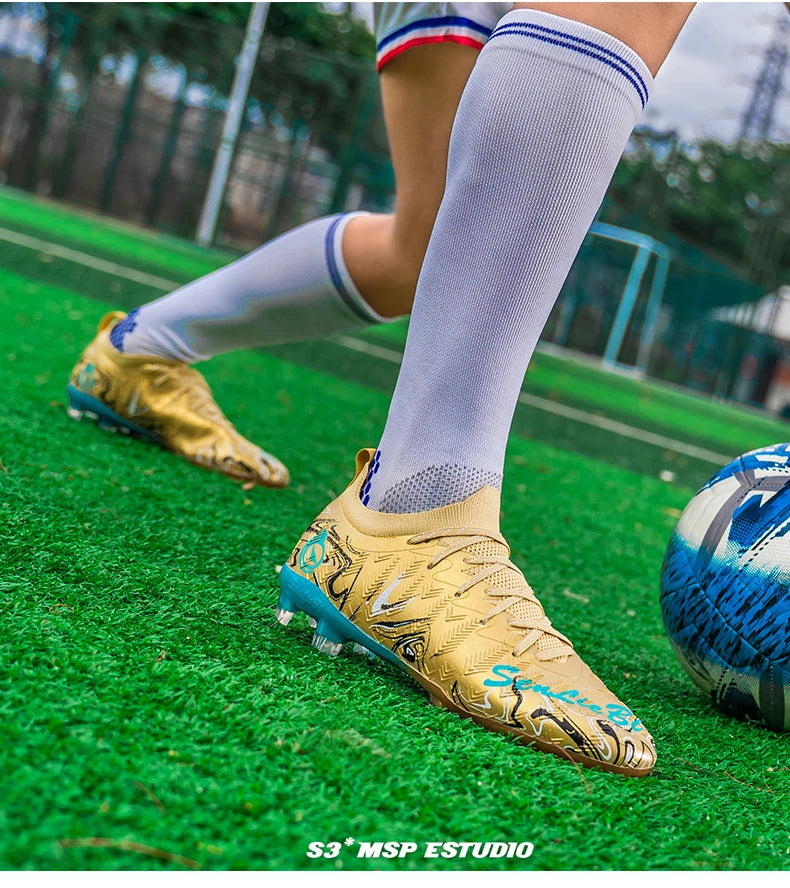 Chuteiras de Futebol Profissionais para Homem de Cano Alto, Pitons FG e TF, Ténis para Treinos e Jogos ao Ar Livre, Multicolor, Resistentes ao Desgaste