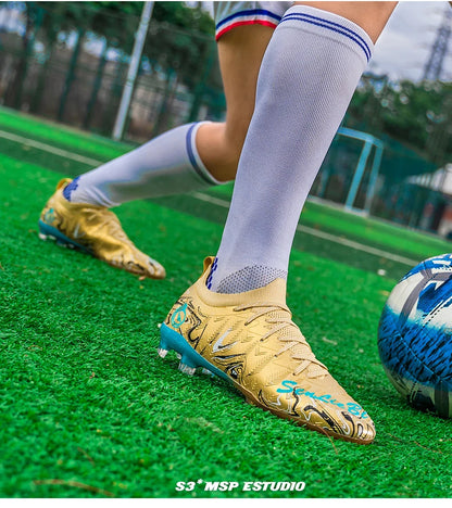 Chuteiras de Futebol Profissionais para Homem de Cano Alto, Pitons FG e TF, Ténis para Treinos e Jogos ao Ar Livre, Multicolor, Resistentes ao Desgaste