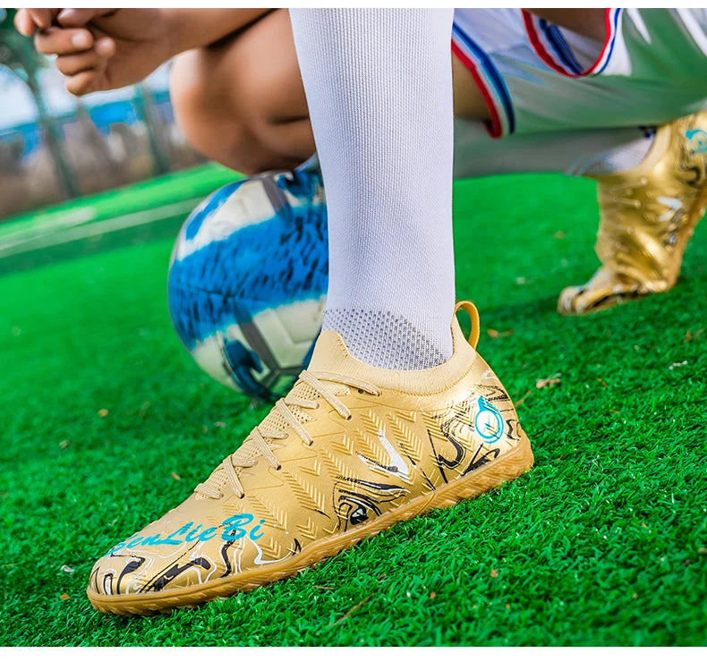 Chuteiras de Futebol Profissionais para Homem de Cano Alto, Pitons FG e TF, Ténis para Treinos e Jogos ao Ar Livre, Multicolor, Resistentes ao Desgaste