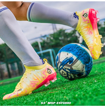 Chuteiras de Futebol Profissionais para Homem de Cano Alto, Pitons FG e TF, Ténis para Treinos e Jogos ao Ar Livre, Multicolor, Resistentes ao Desgaste