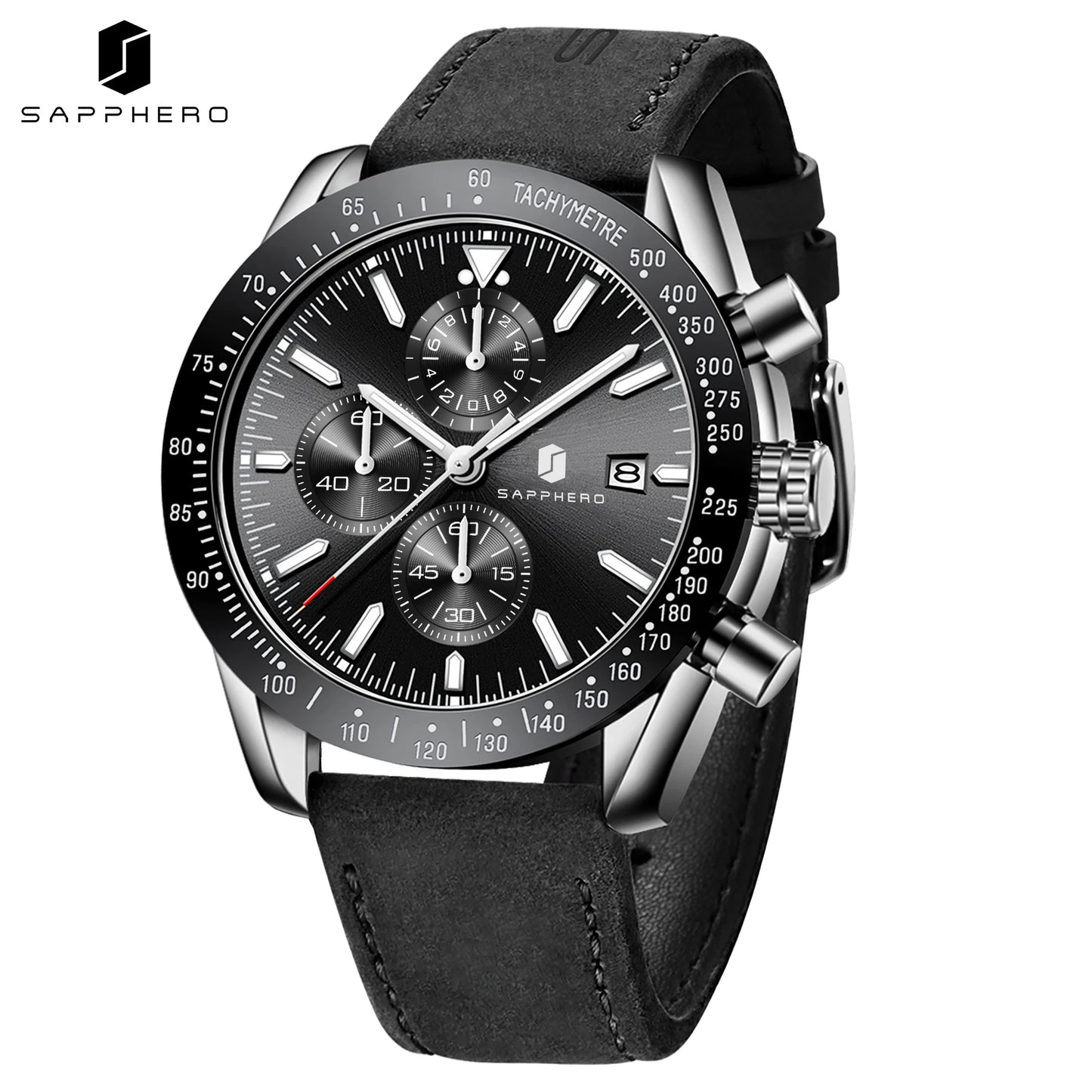 SAPPHERO Men Chronograph Watch High Precision Quartz Movement Blue Dial Date Display 50M Waterproof Luxury Sport Wristwatch Gift